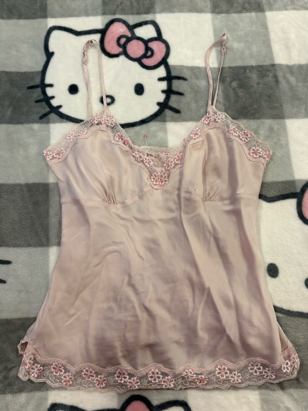 Ninety Pink 100% Silk Floral Lace Y2K Cami Top - Picture 2 of 10